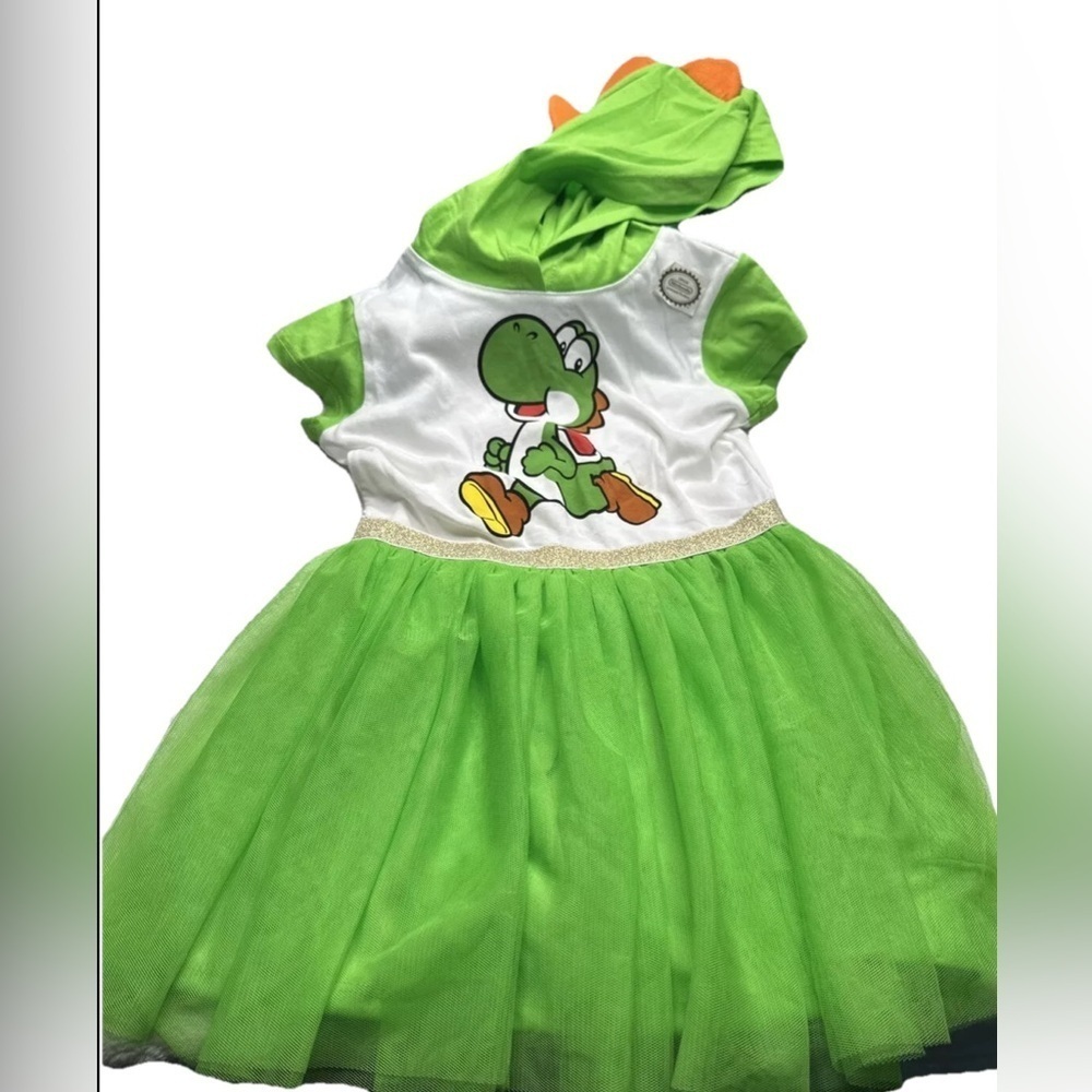 Super Mario Girls Yoshi Tutu Dress Hooded White Green Kids Sizes - Picture 3 of 6